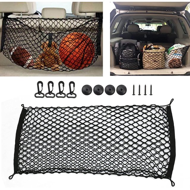 Red de equipaje para maletero de coche con 4 ganchos, red de almacenamiento elástica para vehículos utilitarios, autocaravanas, caravanas (40 x 90 cm) JAMW Sencillez