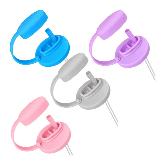 4 Pcs Silicone Soda Can Lids with Straw, Can Lids with Handle, Reusable Can Covers for Beverage, Juice, Coke, Soda,4 * Silicone Soda Can Lids 4 * Straw,As Shown