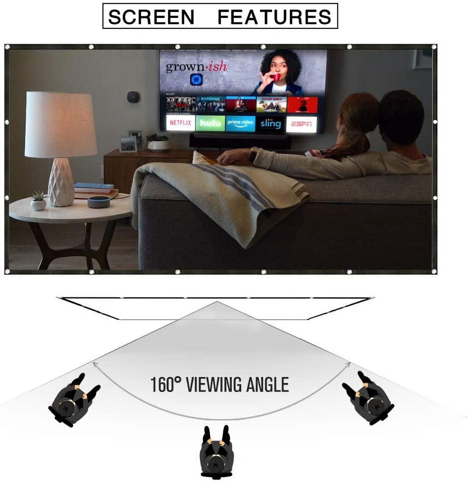 120 Inch Projection Screen 16:9 HD Portable Widescreen Foldable Anti-Crease Indoor Outdoor Indoor Projector Movies Screen for Home Theater Support Double Sided Projection