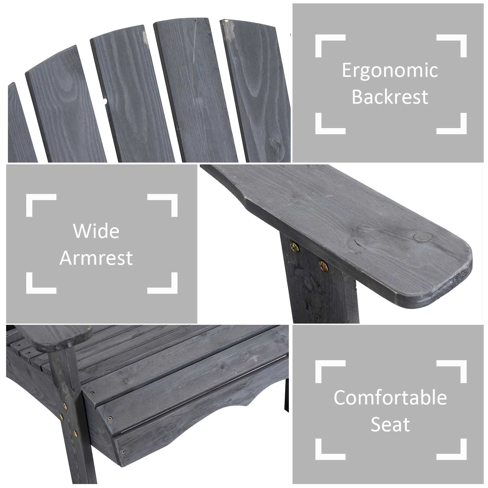 Outsunny Adirondack Collection Wooden Adirondack Chairs - Set of 2, Gray