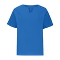 thumbnail image 6 of Frostluinai Womens Cotton Linen Shirts V Neck Casual Tops Short Sleeve Loose T Shirts Solid Color Lightweight Blouses Slit Hem Tees Gifts, 6 of 6