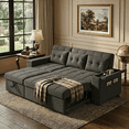 thumbnail image 4 of Noelse 87" Sectional Sleeper Sofa, Pull Out Couch with Adjustment Backrest, Convertible Sectional Couch Bed for Living Room, Guest Room, Dark Grey, 4 of 10