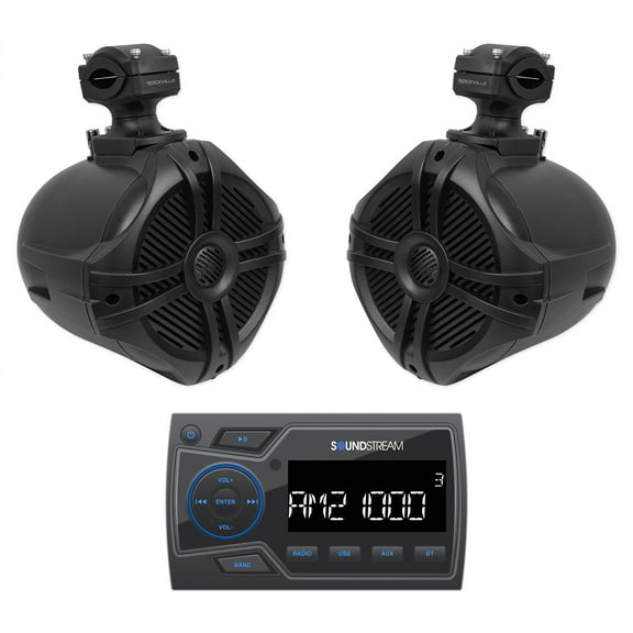 Soundstream MHU-32 Marine Boat ATV/UTV Bluetooth Receiver 2) 6.5" Tower Speakers