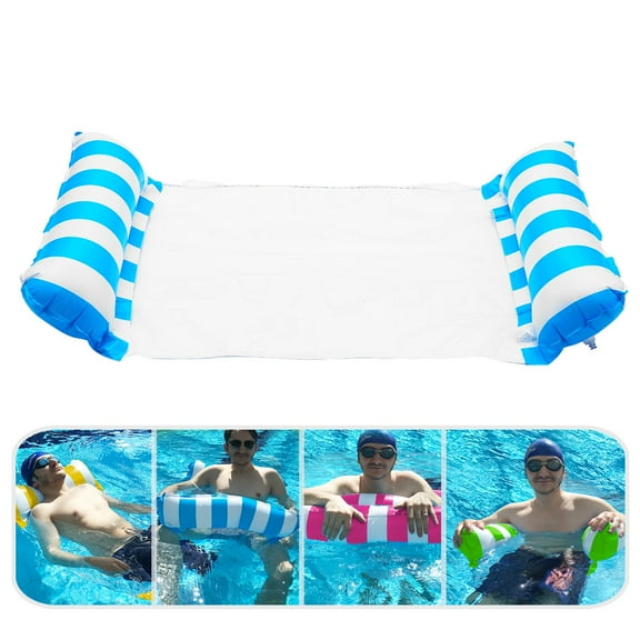 Inflatable Water Hammock, Air Mattress, Aqua Lounger & Floating Sleep Pillow for Swimming Pool or Beach – Foldable & Easy to Carry, Light Blue/White