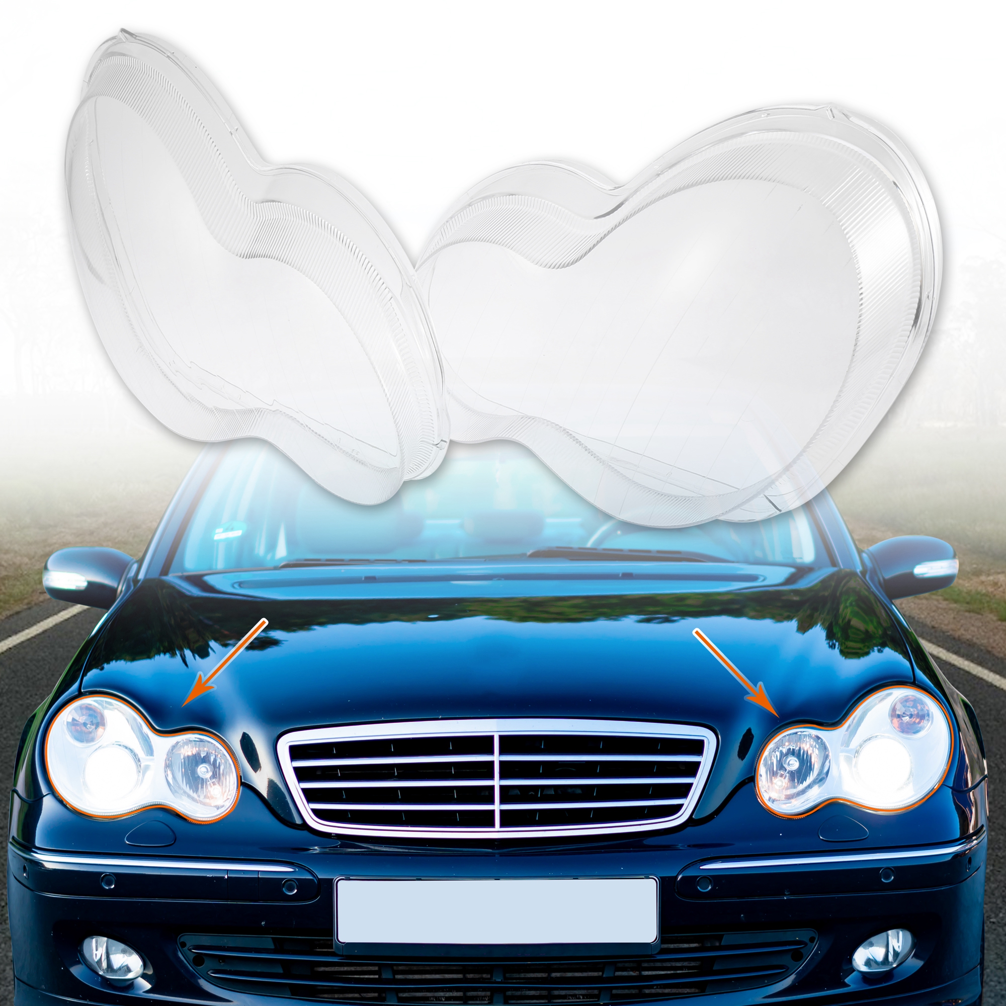 1 Pair Car Front Headlight Headlamp Lens Cover PC Shell for Mercedes-Benz W203