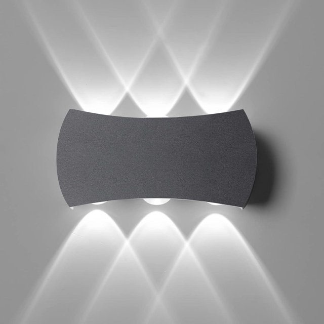 6W Indoor LED Wall Light, 1200LM Waterproof IP65 Outdoor Wall Light, Modern Aluminum Wall Lamp 6500K Cool White 【Black】