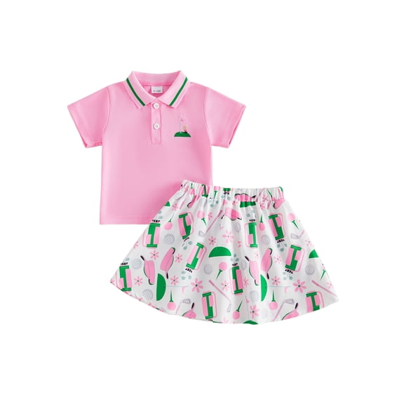 BemeyourBBs Toddler Baby Girl Golf Outfit Infant Baby Girls Summer Clothes Collared Short Sleeve Button Down Shirt and A-line Skirt Set Toddler Girls 2 Piece Summer Outfit