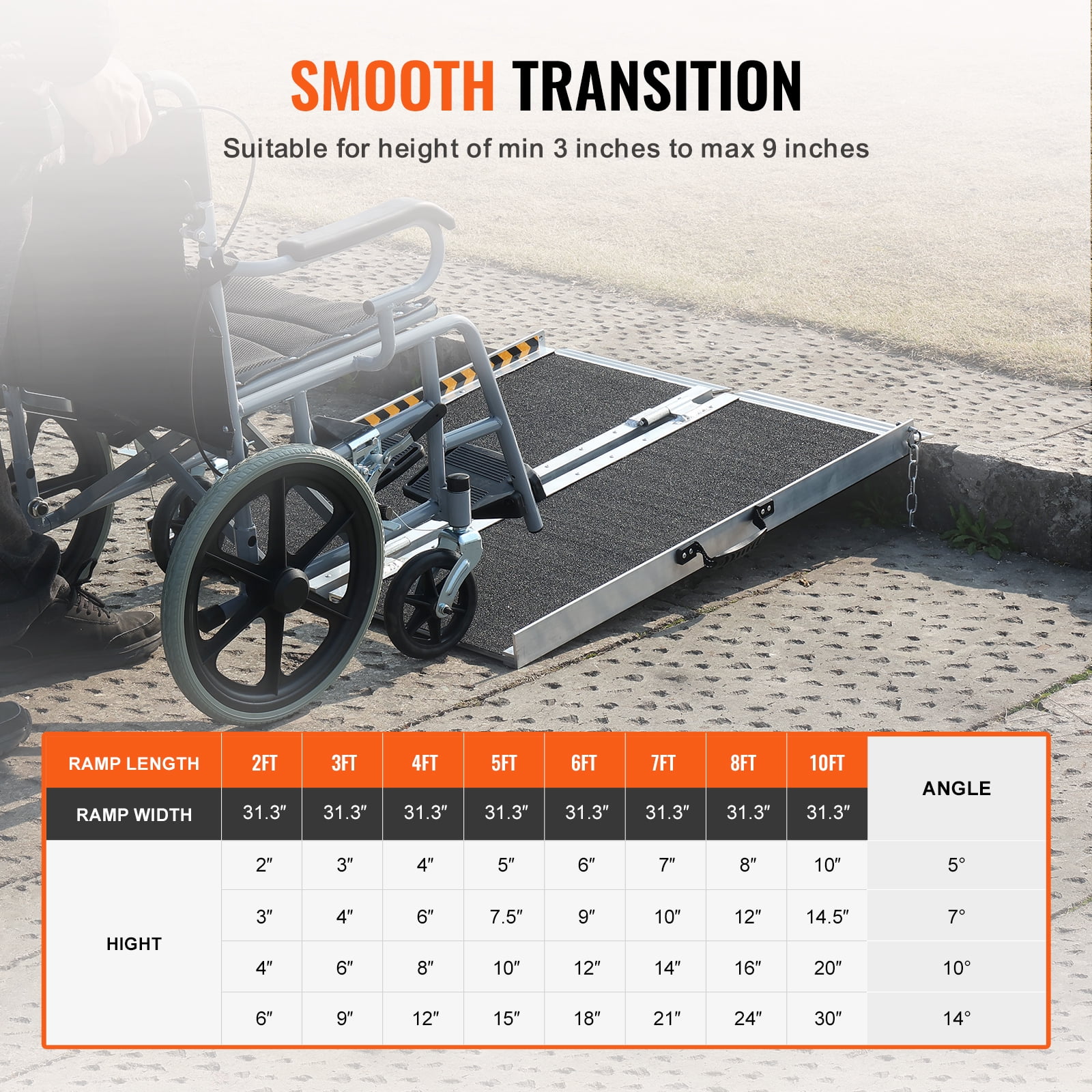 KFFKFF Folding Wheelchair Ramp, Portable Aluminum Threshold Ramp, Measuring 3 feet in Length and Capable of Supporting Up to 800 pounds