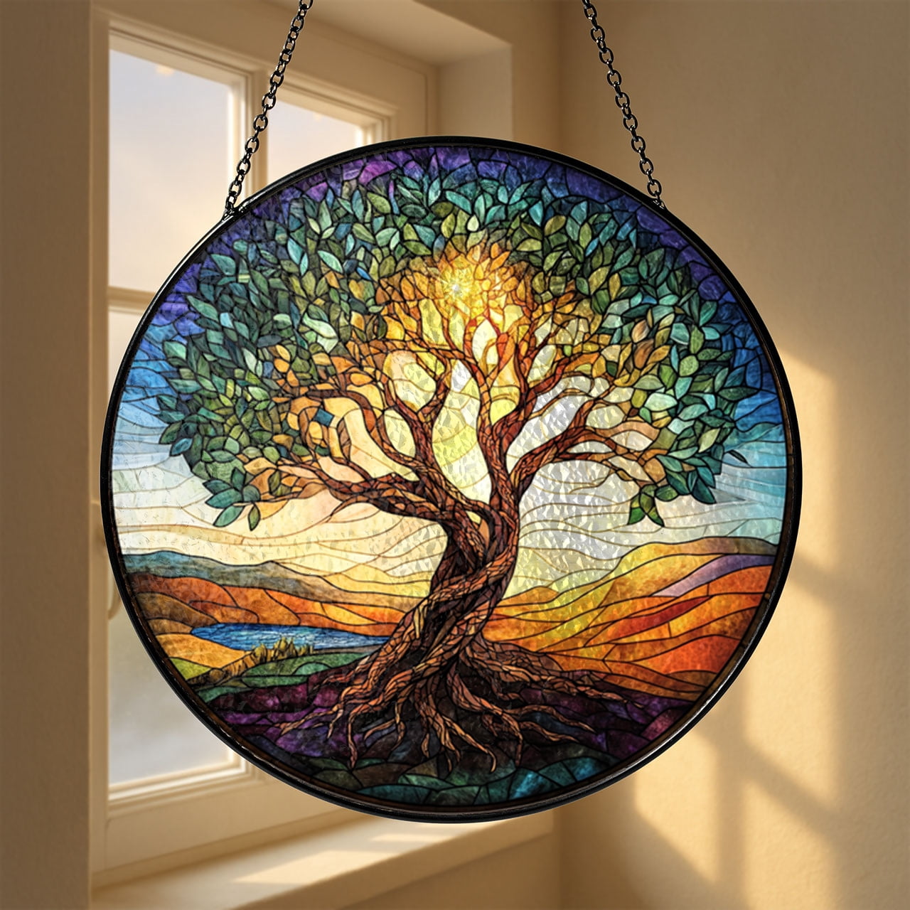 Faux Stained Glass Tree of Life Window Panel, Acrylic Hanging Decor, Spiritual Home Gift