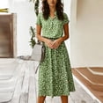thumbnail image 6 of Midi Dresses for Women V Neck Short Sleeve Loose Summer Casual Office Beach Polka Dot Botton Dress, 6 of 7
