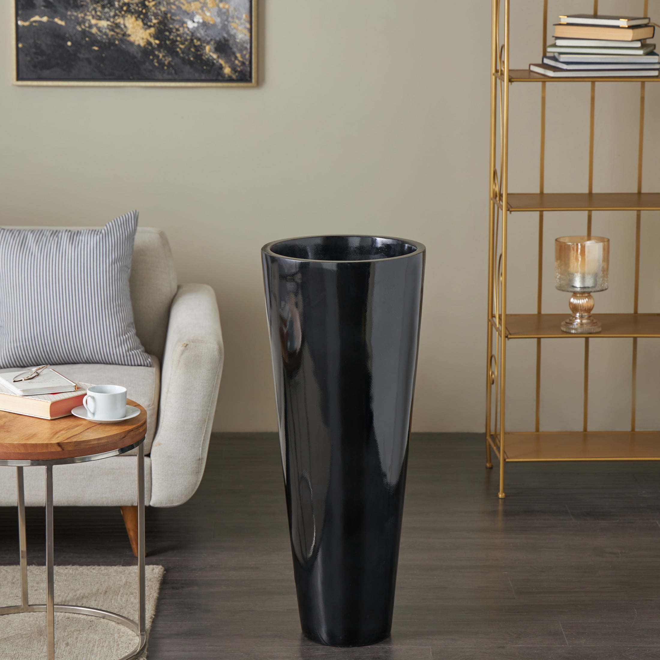 DecMode 50" Floor Black Fiberglass Vase
