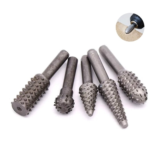 5 PCS Rotary Drill Bit Set Woodworking Wood Carving Bits 1/4” Shank Power Carving Bits Rotary Burr Set