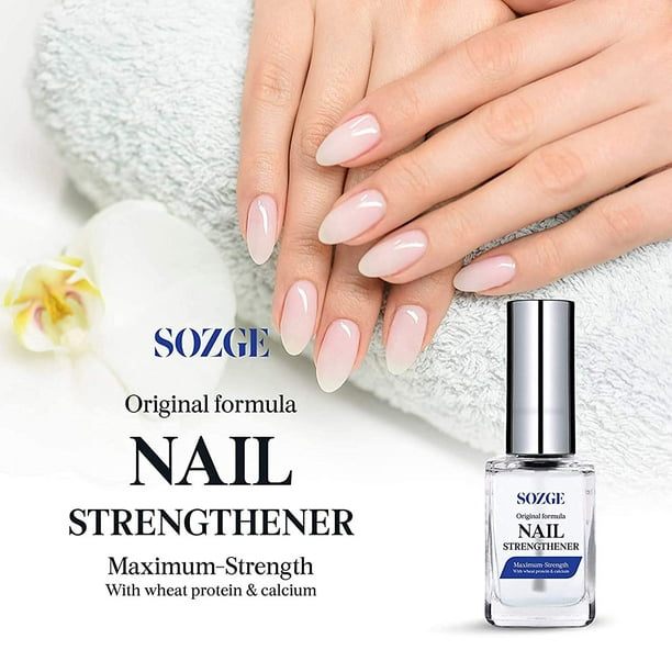 SOZGE Nail Strengthener for Treating Weak, Damaged Nails, Promotes Growth,  Use as a Top Coat or Base Coat 