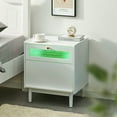 thumbnail image 3 of CLIPOP LED Nightstand Set of 2, White Bedside Table with Drawer, Solid Wood Legs, Fluted Glass Night Stand for Bedroom, Small Space, 3 of 10