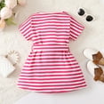 thumbnail image 3 of 6T Little Girls Dress 6 Years Girls Short Sleeve Dress Round Neck Little Girls Summer Stripe Dress Pink, 3 of 7