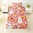 thumbnail image 3 of Manfei Cartoon Watercolor Ghost Pumpkin Twin Sheets 3pcs, Halloween Fall Sunflower Daisy Bedding, Pink Orange White,1 Fitted Sheet, 1 Flat Sheet and 1 Pillowcase, 3 of 5