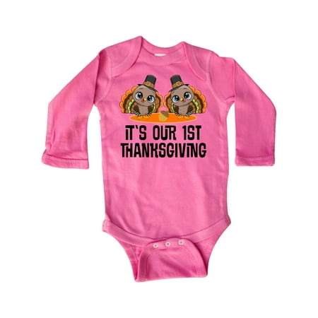

Inktastic Twins First Thanksgiving Turkey Gift Baby Boy or Baby Girl Long Sleeve Bodysuit
