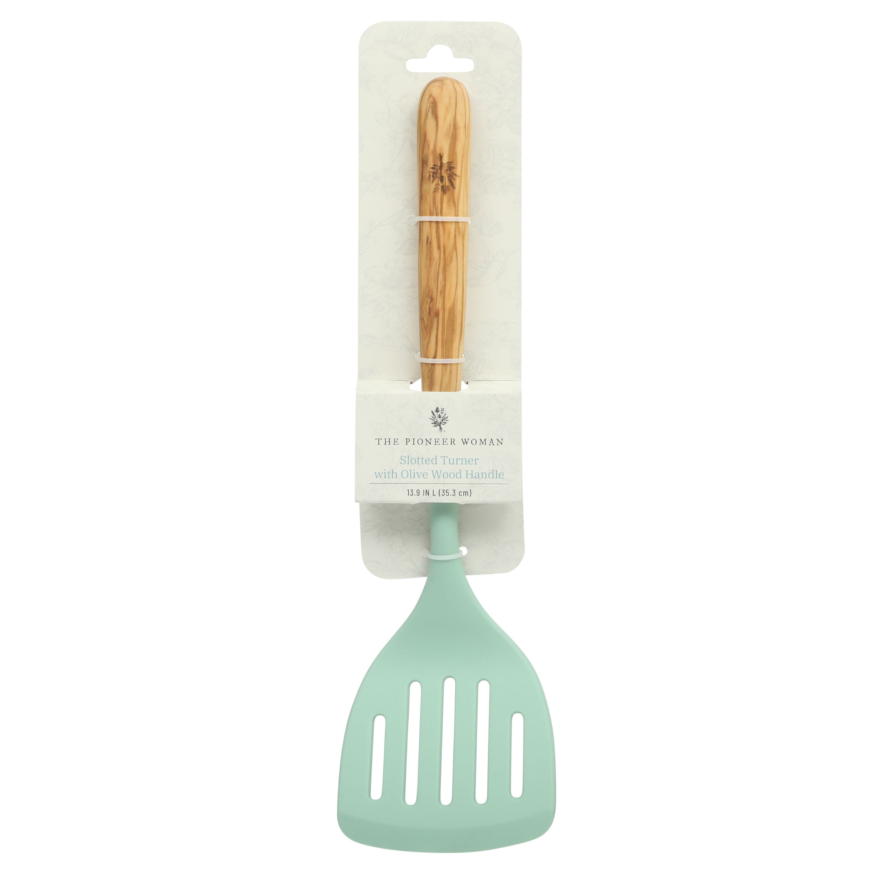 The Pioneer Woman Silicone Slotted Turner with Olivewood Handle, Green