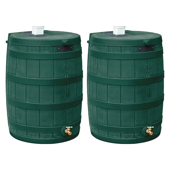 Good Ideas Rain Wizard Rain Storage Rain Barrel 50 Gallon, Green, (2 Pack)