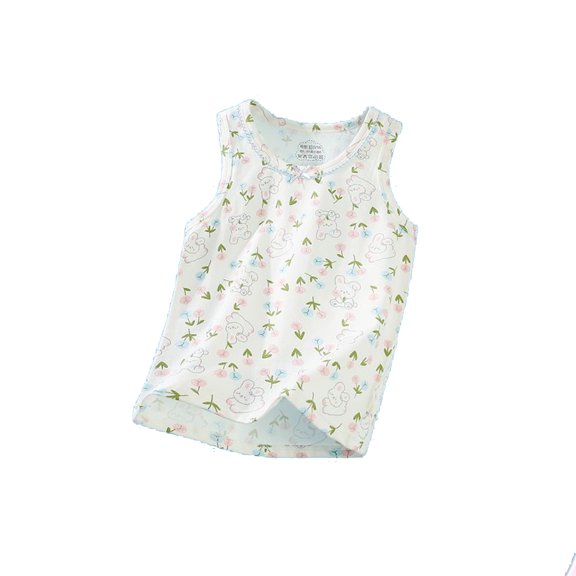 Girls Tank Tops 10/12 Cotton Sleevelss Casual Summer Shirt Tanks Rabbit Graphic Tee Soft Crewneck Loose Undershirt Cute Outfits, White, 9 Years