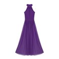 thumbnail image 3 of Aislor Kids Girld Lyrical High Mock Neck Ballet Leotard Cutout Back Flowy Long Sheer Mesh Romper Gown Size 8-16 Purple 10, 3 of 7