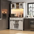 thumbnail image 6 of Farmhouse 72" Coffee Bar Cabinet with LED Light and Power Outlet, Large Kitchen Hutch with 3 Drawers, Wine Glass Rack, and Sliding Barn Door, Tall Wine Cabinet for Home Bar, 6 of 7