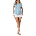 thumbnail image 2 of Casual Short Sleeve Basic Tops V Neck Blouse Casual Linen Loose Fit Peplum Tops S Blue, 2 of 6