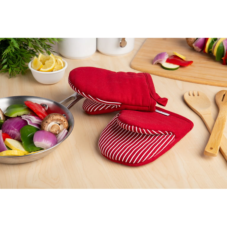 RED LMLDETA Heat Resistant 550 Degree Oven mitt, Silicone Oven Hot Mitts -  1 Pair, Extra Long Professional Baking Oven Gloves - Food Safe,Pot Holders
