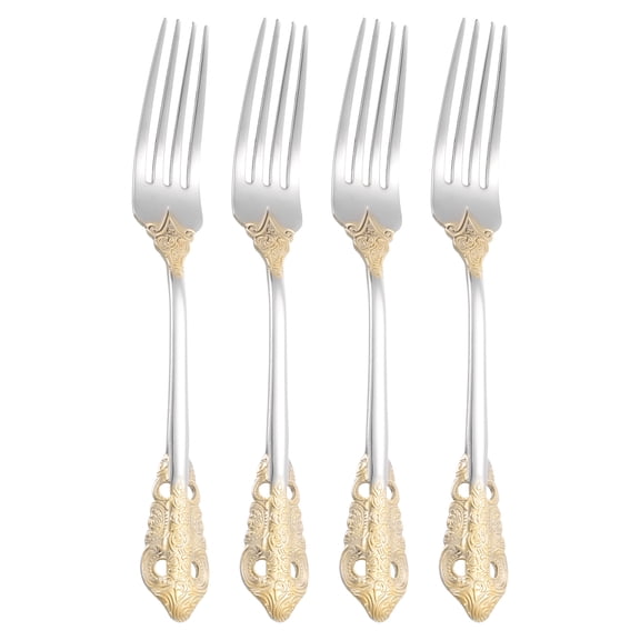 Uxcell 4 Pcs Salad Forks, 8.3 Inches Stainless Steel Dessert Forks, Mirror Polished, Dishwasher Safe, Tiny Forks for Small Desserts, Cocktails, Silver/Gold