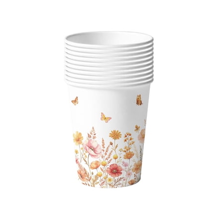 Disposable Paper Cups with Fall Wildflower Print Drinkware for Autumn Party Picnic and Thanksgiving Table Multicolor