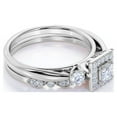 thumbnail image 4 of JeenMata Princess Cut Diamond - 3 Stone Art Deco - Halo Ring & Scalloped Band - Vintage Wedding Ring Set in 10K White Gold, 4 of 6
