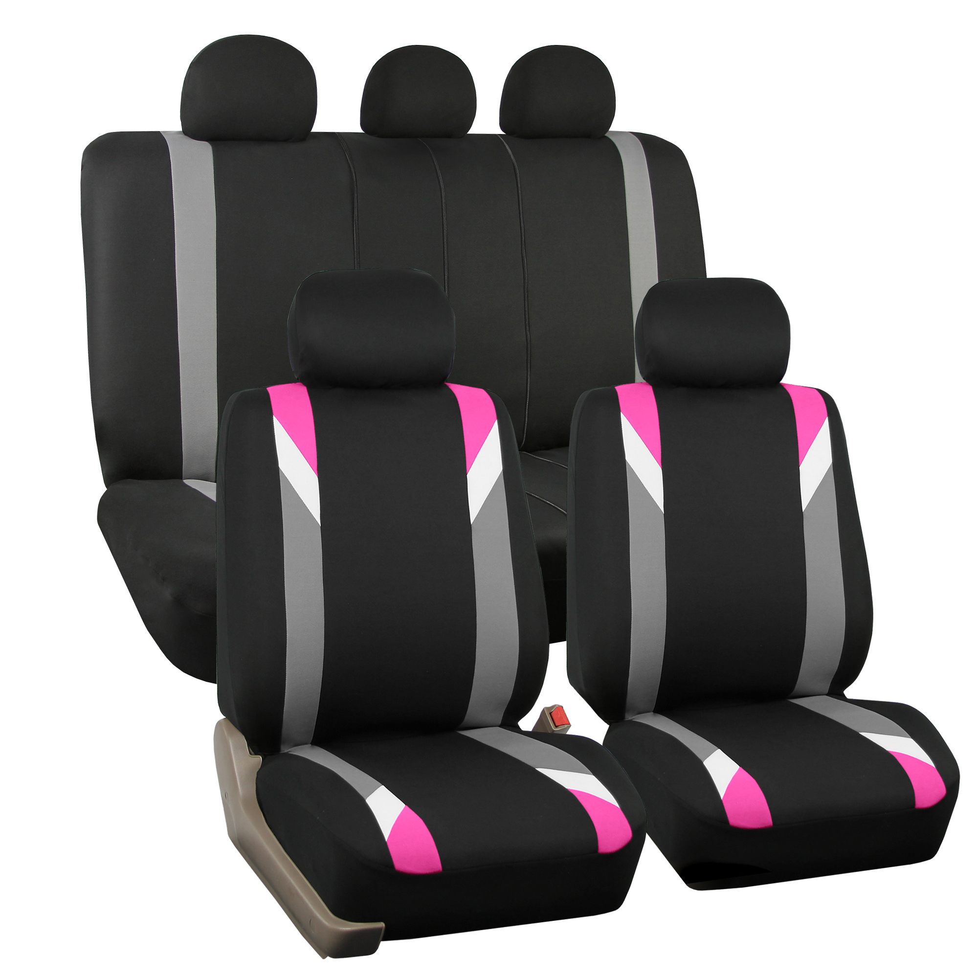 FH Group Premium Modernistic Car Seat Covers Combo, Full Set with Leather Steering Wheel Cover, Pink Black - image 3 of 9