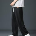 thumbnail image 4 of Afuyipoi Oversized Khaki Straight Leg Pants for Men,Loose Relaxed Ice Silk Drawstring Casual Sports Long Pants Black XXL/42, 4 of 9