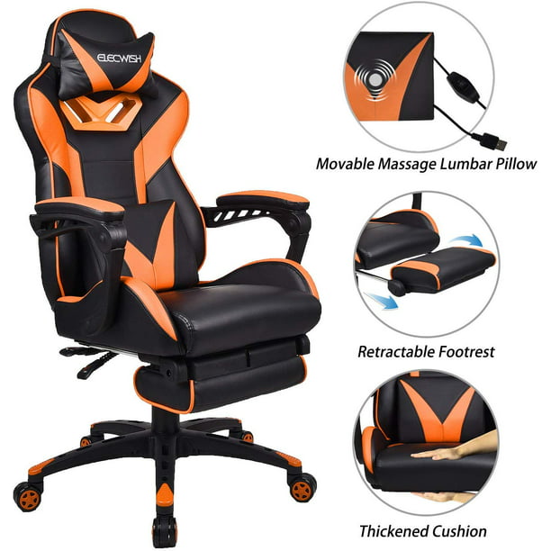 Elecwish Ergonomic Gaming Chair Pu, Orange Leather Office Chair