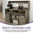 thumbnail image 2 of Uforic 52" Farmhouse Coffee Bar Cabinet, Barn Door, Wine Glass Rack, USB Ports & Hooks, Washed Gray, 2 of 8