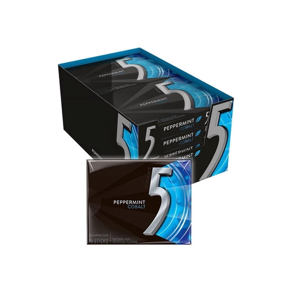 5 Gum, Peppermint Cobalt, 15 Sticks/pack, 10 Packs/box | Bundle of 5 Boxes