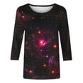 thumbnail image 5 of Feancey 3/4 Length Sleeve Womens Blouse Loose Fit Trendy Sequin Print Tunic Tops Dressy Casual Round Neck Party T Shirts Elegant Tee Shirts for Women Black S, 5 of 5