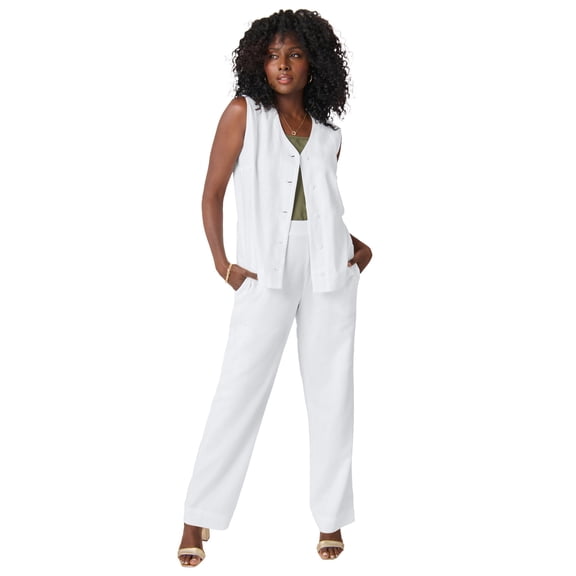 Jessica London Women's Plus Size Linen Vest & Pant Suit Set