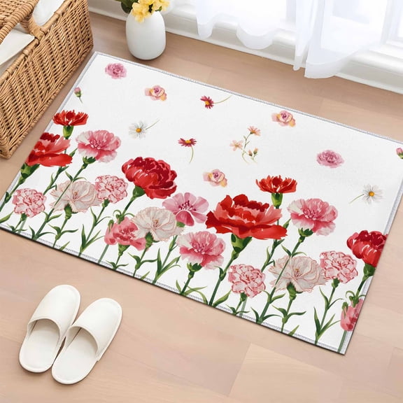 Entryway Rug 2'x3', Carnation Flower Small Rug for Kitchen Bathroom Door Mat Indoor Entrance, Mother's Day Colorful Floral Daisy Non-Slip Area Rugs Floor Mats Carpet Front Door Rugs