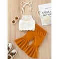 thumbnail image 3 of Toddler Baby Girl Halloween Outfit 6M 12M 18M 24M 3Y Sleeveless Pumpkin Print Halter Tops Ruffled Bell Bottoms Cute Clothes, 3 of 8