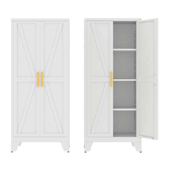 61" Tall Pantry Cabinet, White Metal Pantry Storage Cabinet, Kitchen Pantry Storage Cabinets with 2 Door and 3 Adjustable Shelves