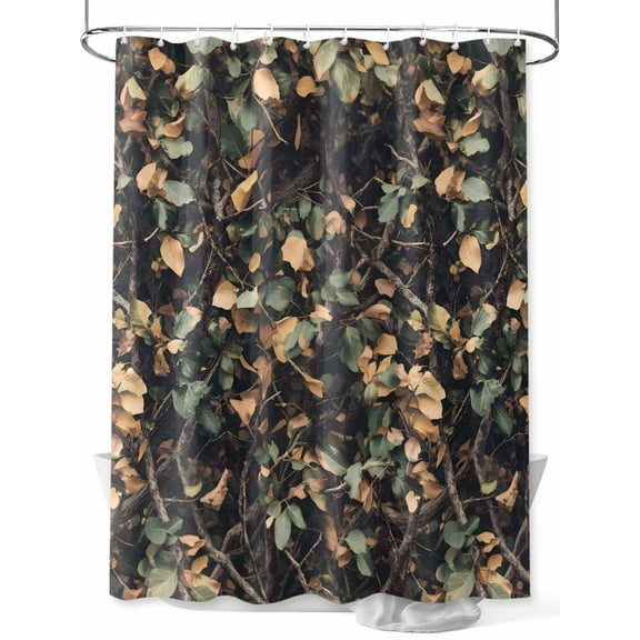 Fsddascl Withered Leaves Retro Shower Curtain Set - Long 72" x 84" Washable Bathtub Curtain with 12 Hooks, Green Yellow Botanical Waterproof Fabric Stall Shower Curtains for Bathroom/Bathtub Décor