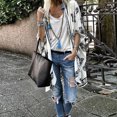 thumbnail image 6 of Women Summer Tops Women Fashion Boho Printed Sunscreen Half Sleeve Loose Sheer Chiffon Cardigan Womens Oversized Top Womens Short Sleeve Long Shirt Satin Button up Loose Shirt V Neck T Fall White XL, 6 of 6