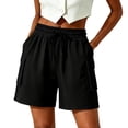 thumbnail image 3 of Women's Lightweight Nylon Spandex Work Shorts, Elastic Waist Tummy Control with Zippered Pockets, Quick Dry Breathable Stretch, Outdoor Leisure Hiking Running Travel, Athletic, 3 of 7