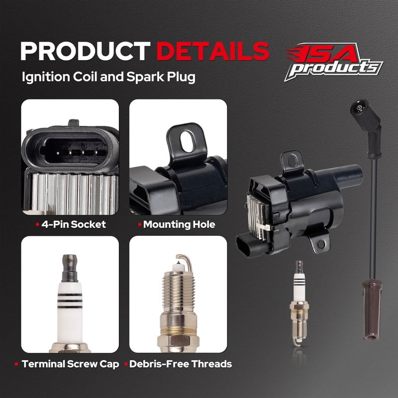 ISA Ignition Coil, Wireset and 8 Spark Plugs For Chevrolet Escalade Avalanche 1500 Silverado 1500 2500 3500 GMC Sierra 1500 2500 Yukon Replacement for UF262 748HH 41-962 Set of 8