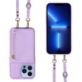 thumbnail image 3 of Nalacover RFID Blocking Wallet Case for iPhone 13 Pro Max, Shockproof PU Leather Magnetic Button Zipper Purse Card Slots & Kickstand Crossbody Phone Case with Shoulder & Wrist Strap,Purple, 3 of 12