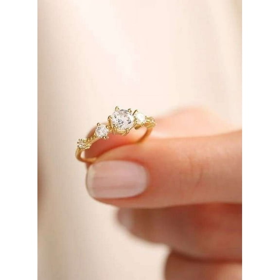 Jewelerix Round Cut Ring 14K Yellow Gold Moissanite Diamond Engagement Ring 1.50 CT Anniversary Gift for Women