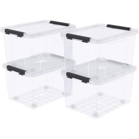 24 Quart Clear Storage Box with Wheels, 4-Pack Clear Plastic Storage Bin with Lids
