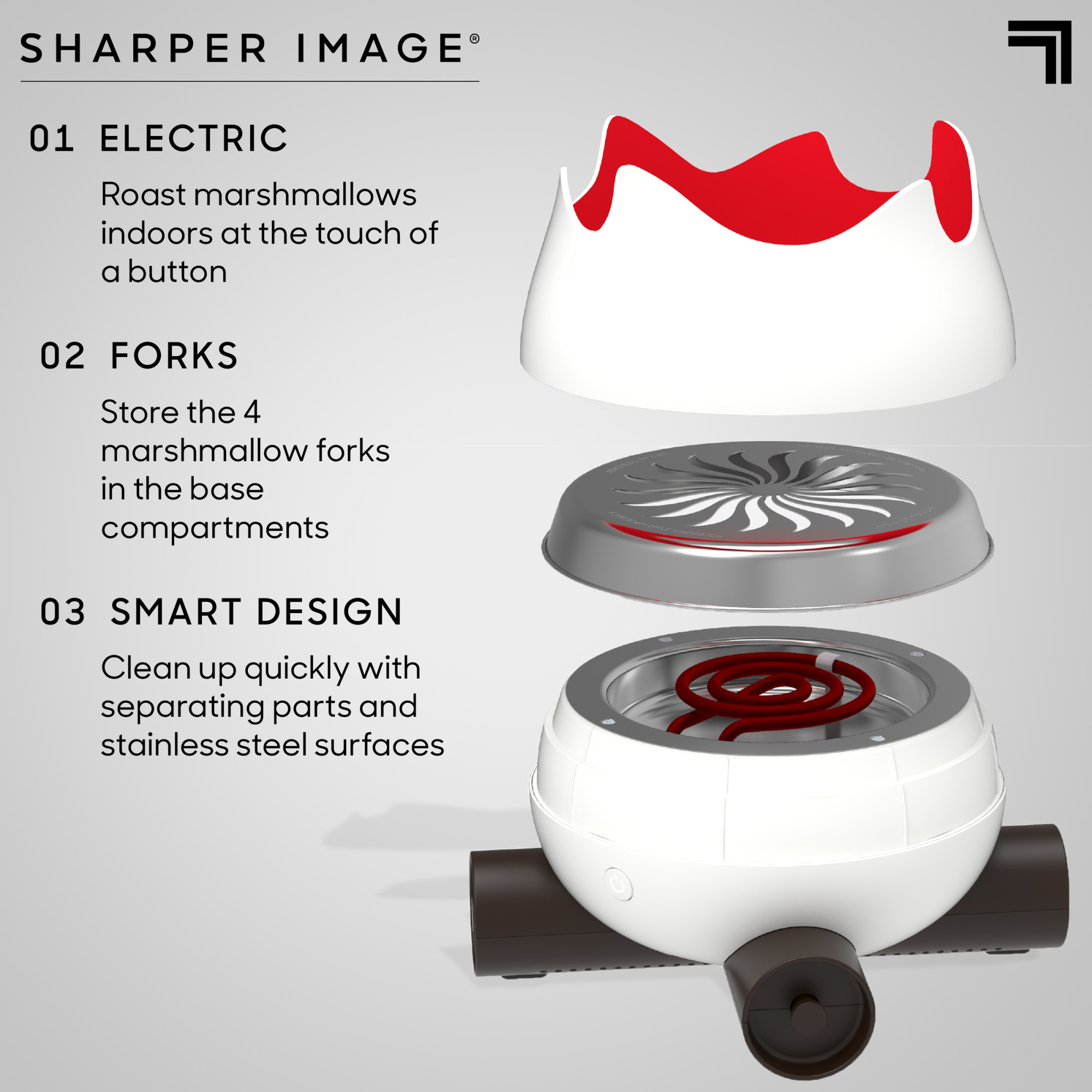 Sharper Image® Flameless Marshmallow S'mores Maker, Includes Four Forks and Easy Cleaning Parts