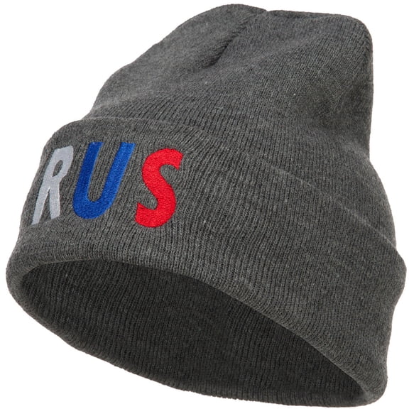 Russia RUS Flag Embroidered Long Beanie - Dk Grey OSFM